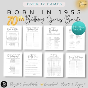 Paquete de juegos de cumpleaños para nacidos en 1955 / Paquete de juegos para fiesta de cumpleaños número 70 para él / Juegos de cumpleaños imprimibles / Fiesta de cumpleaños número 70 para él