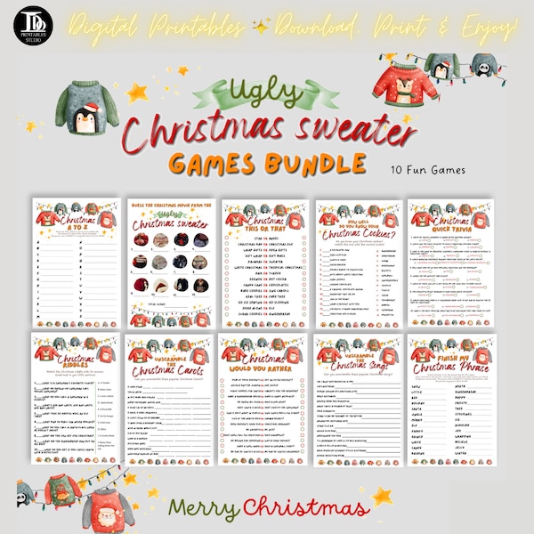 Ugly Sweater Christmas Party Games Bundle | Printable Office Holiday Party | Family Friendly | Fun Ugly Christmas Sweater Friendsmas Party!