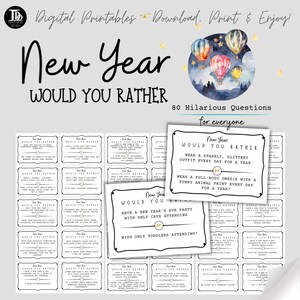 Capodanno Preferiresti Domande / Capodanno Rompighiaccio Antipasti di conversazione Carte a tavola / Attività per gli ospiti di Capodanno Divertimento a Capodanno!