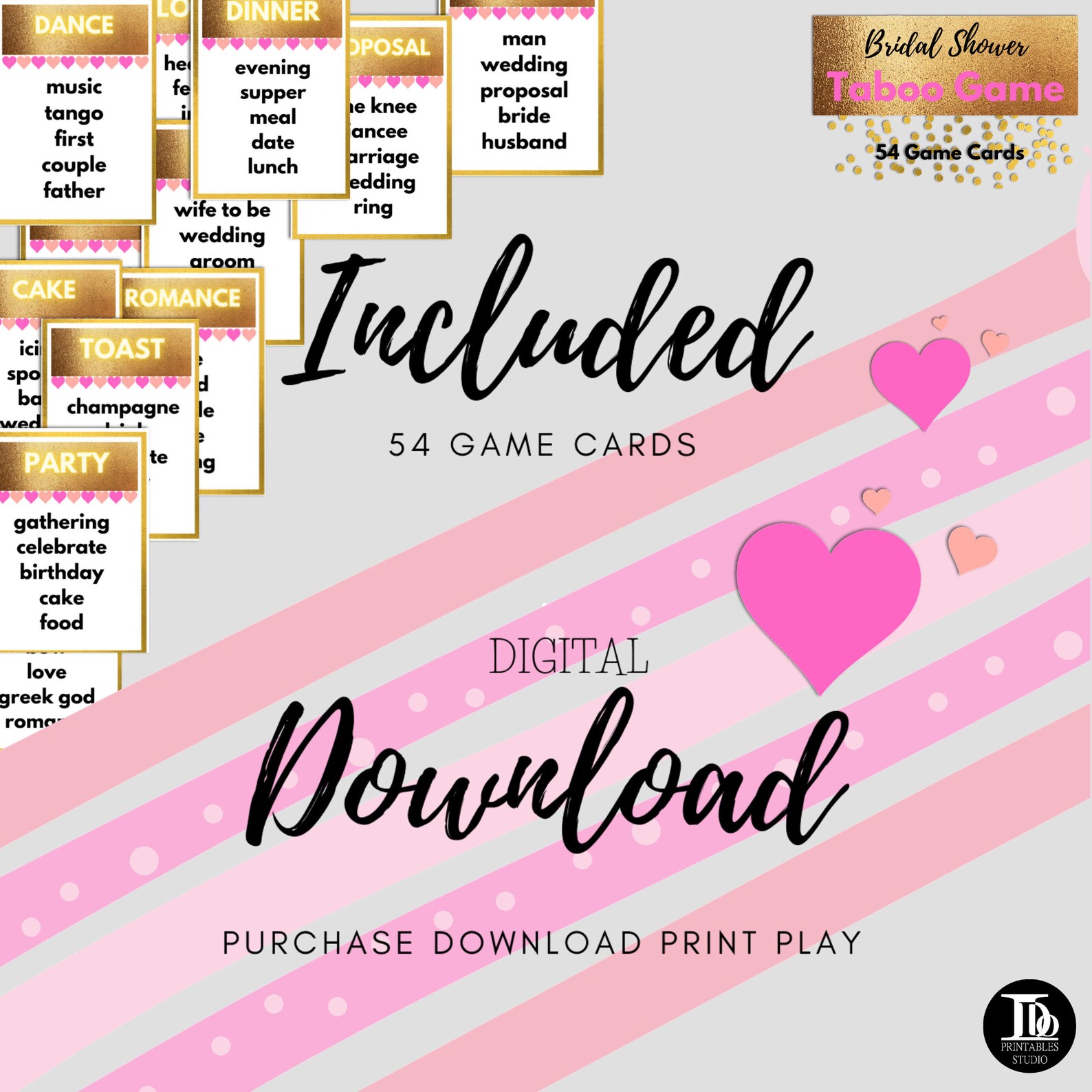Bridal Shower Taboo Game / Bridal Party / Game Cards / Pink | Etsy