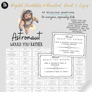 Astronaut würdest du eher Eisbrecher-Fragekarten zum Geburtstag | Weltraum Thema Homeschooling | Druckbare Klasse Eisbrecher für Kinder und Familie