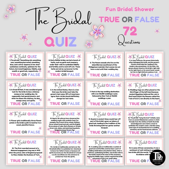 Bridal Shower Party Quiz Night Cards / Fun Wedding Trivia / - Etsy New Zealand Bridal Shower Party Quiz Night Cards / Fun Wedding Trivia / - Etsy New Zealand