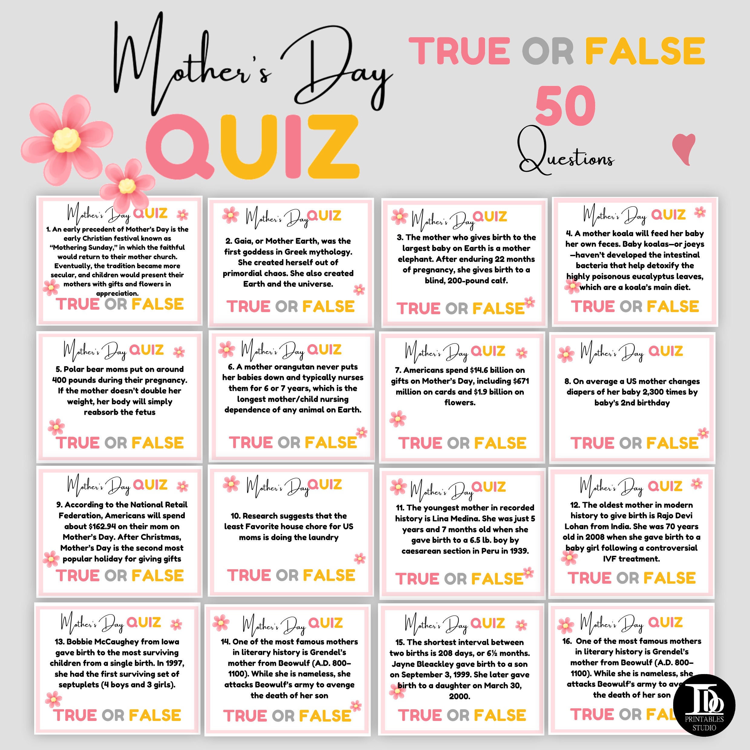 Mother's Day Quiz / Mothering Sunday Trivia Night / Etsy