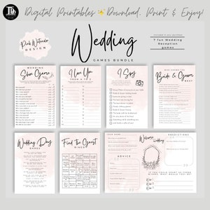 Paquete de juegos de bodas de acuarela rosa / Juegos de mesa de bodas / Favores de boda / Juegos del día de la boda para romper el hielo / Actividades de recepción de bodas