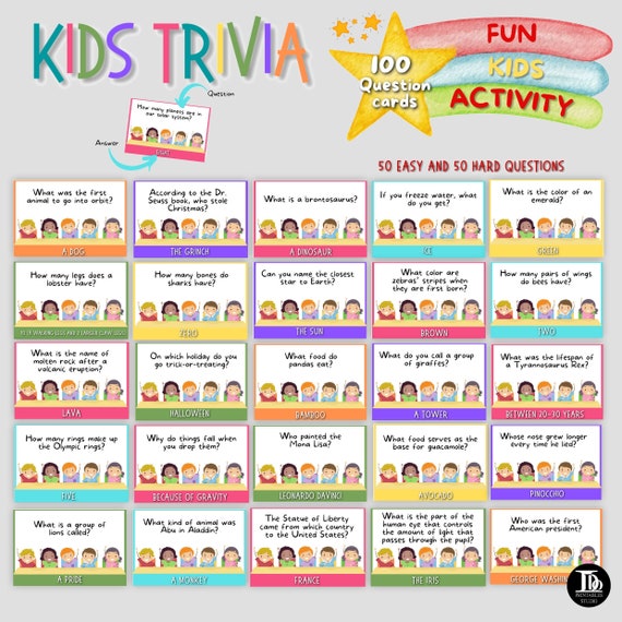 Kid's Trivia Question Cards Birthday Activity Class Etsy