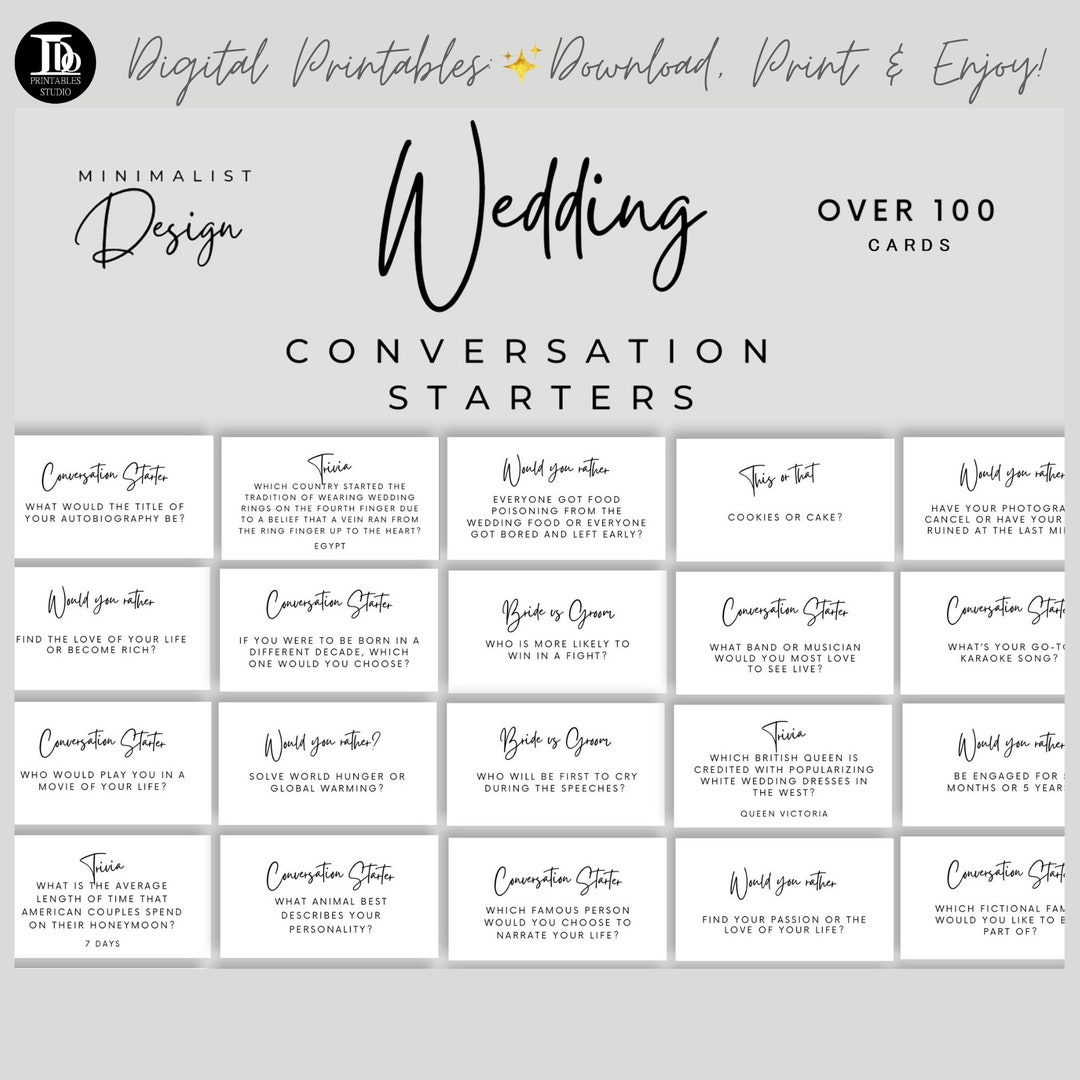 Minimalist Wedding Conversation Starter Cards for Guests Printable