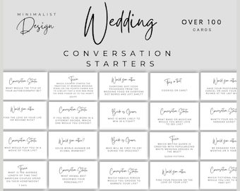 Minimalist Wedding Conversation Starter Cards for Guests | Printable Wedding Table Icebreakers | Wedding Trivia| Fun Wedding Reception Games