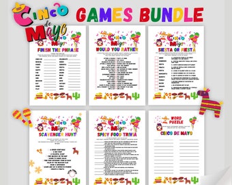 Cinco de Mayo-spelpaket / Mexikanska partyspel / Skattjakt / Fiesta-trivia / Ordpussel / Roliga Cinco de Mayo-partyspel för familj och barn!