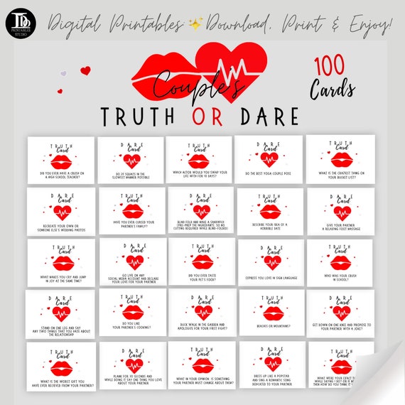 Couples Truth or Dare Questions Activity for Couples Couples Game Night  Date Night Game Anniversary Party Fun Valentines Day Game 