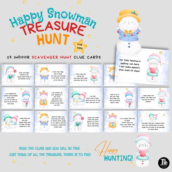 Cute Snowman Game for Kids | Christmas Treasure Hunt | Holiday Games for Children | Creative Xmas Gift Hunt | Printable Scavenger Hunt Clues