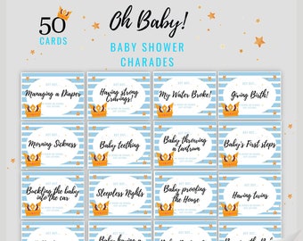 Prince Baby Boy Baby Shower Charade Cards / Oh Baby Shower Game / Blue Prince / Royal Crown Baby Shower Party Game / Baby Boy Printable Game