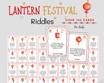 Lantern Festival Riddles for Kids Reunion | Printable Chinese New Year Riddles Trivia fun Icebreakers for Children | Over 100 Lantern cards