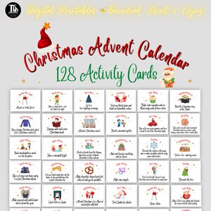 Cartões de atividades do calendário do advento do Natal | Atividades Familiares | Cartões de Advento | Cartões de notas diários de Natal | Jogo de Natal para impressão para crianças
