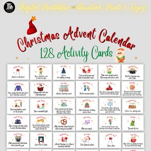 Christmas Advent Calendar Activity Cards | Family Activities | Advent Cards | Xmas Daily Note Cards | Christmas Printable Game for Kids