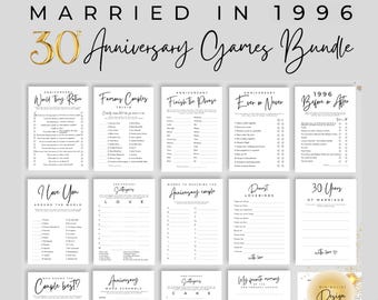 30th Wedding Anniversary Party Games Bundle Married in 1996 | Anniversary Party | Minimalist Design 14 Fun Party Printable Games!