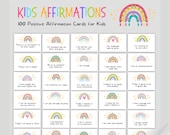 Kids Positive Affirmation Daily Cards | 100 Printable Rainbow Cards | Kid's Journaling | Gift for Kids | Positive Behaviour Good Habit Cards