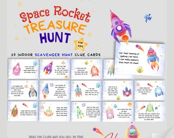 Space Rocket Birthday Present Hunt for Kids | Printable Indoor Treasure Hunt Clue Cards | Fun House exploration Birthday Gift Hunt for Kids!
