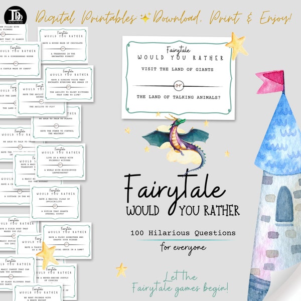 Fairytale Birthday Icebreakers | Would You Rather Creative Writing Prompts for Kids | Class Printable Fun Fairytale Conversation Starters!