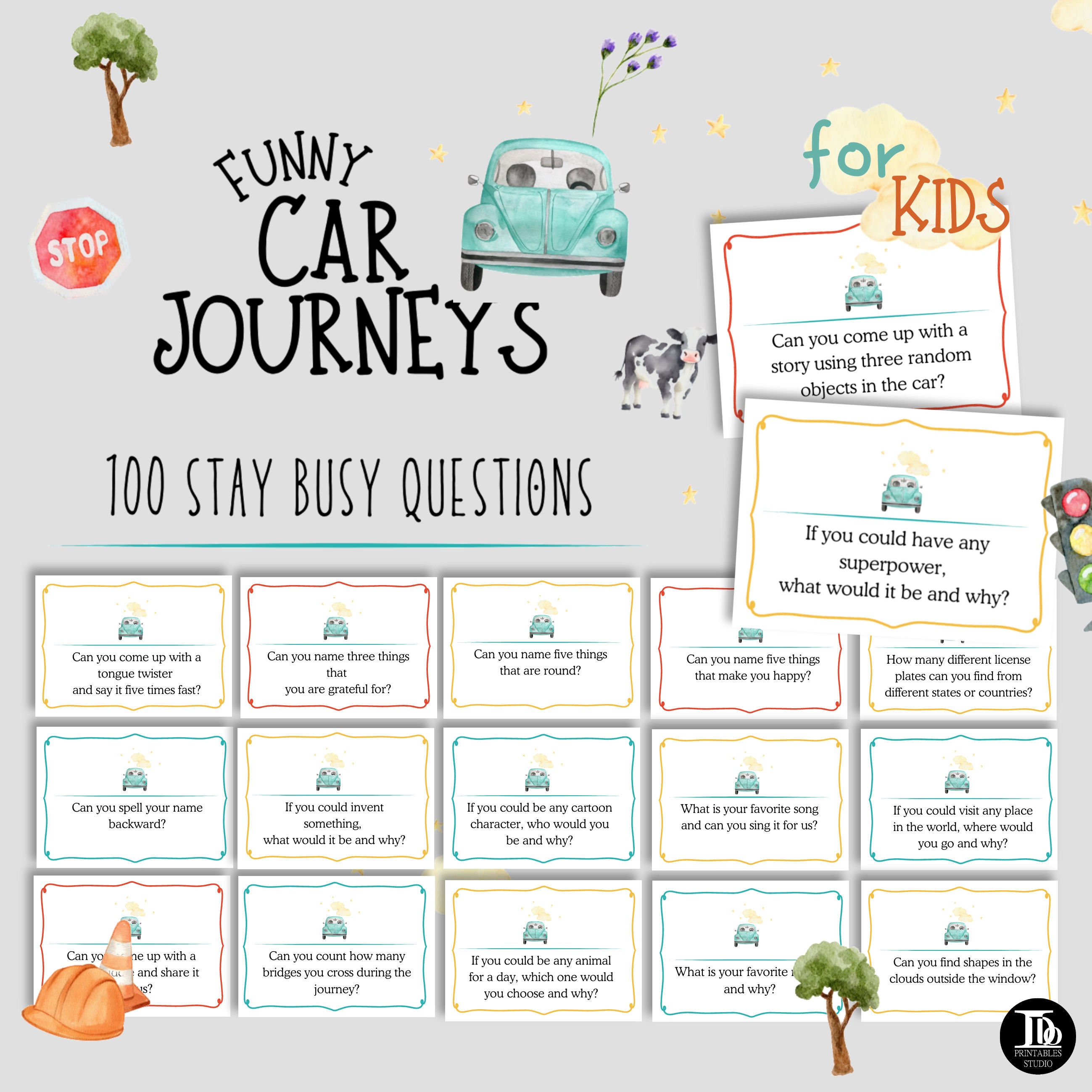 Road Trip Conversation Starters for Kids Car Journey Question Cards Childrens Boredom Buster Icebreakers Screen Free Road Trip Surprise