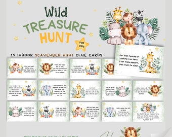 Wild Safari Jungle Animal Verjaardagsfeestje Schattenjacht voor kinderen | Wild slaapfeestje | Afdrukbare activiteitenkaarten | Jungleplezier voor kinderen!