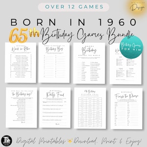 Paquete de juegos de cumpleaños para nacidos en 1960 / Paquete de juegos para fiesta de cumpleaños número 65 para él / Juegos de cumpleaños imprimibles / Fiesta de cumpleaños número 65 para él