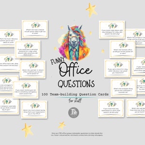 100 carte rompighiaccio con domande in ufficio / Attività di team building in ufficio / Domande esilaranti per incontri con il personale / Divertimento stampabile da responsabile dell'ufficio!