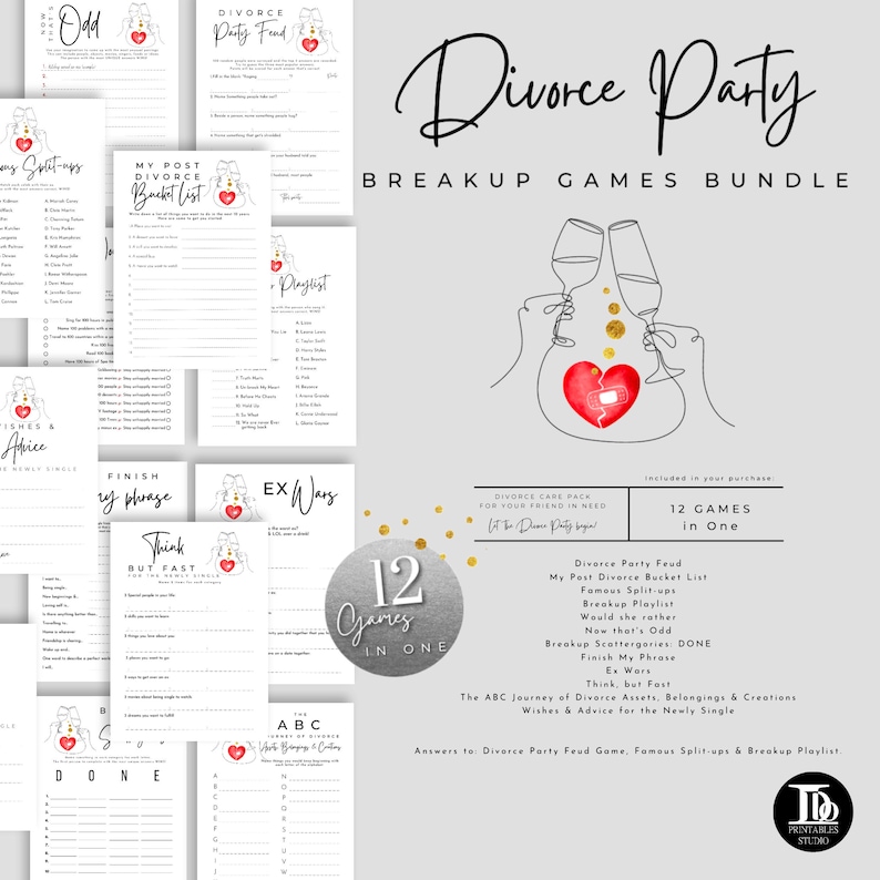 Divorce Party Games Bundle | Printable Breakup Party Games | Newly ...