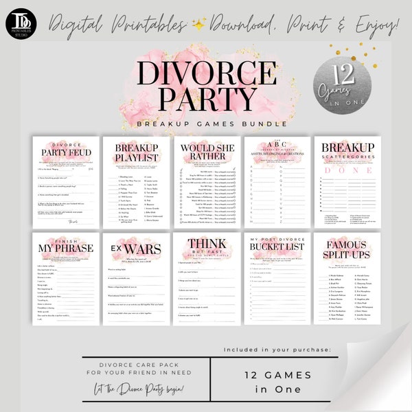 Divorce Party Care Pack | Break-up Games Bundle | Printable Breakup Games for a fun Girls Night celebration | Post Divorce Care Bundle