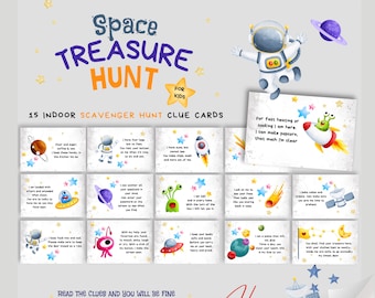 Space Treasure Hunt For Kids | Printable Indoor Scavenger Hunt | Space Birthday Party Game | Hunt for a Surprise Gift | Clue Cards for Kids