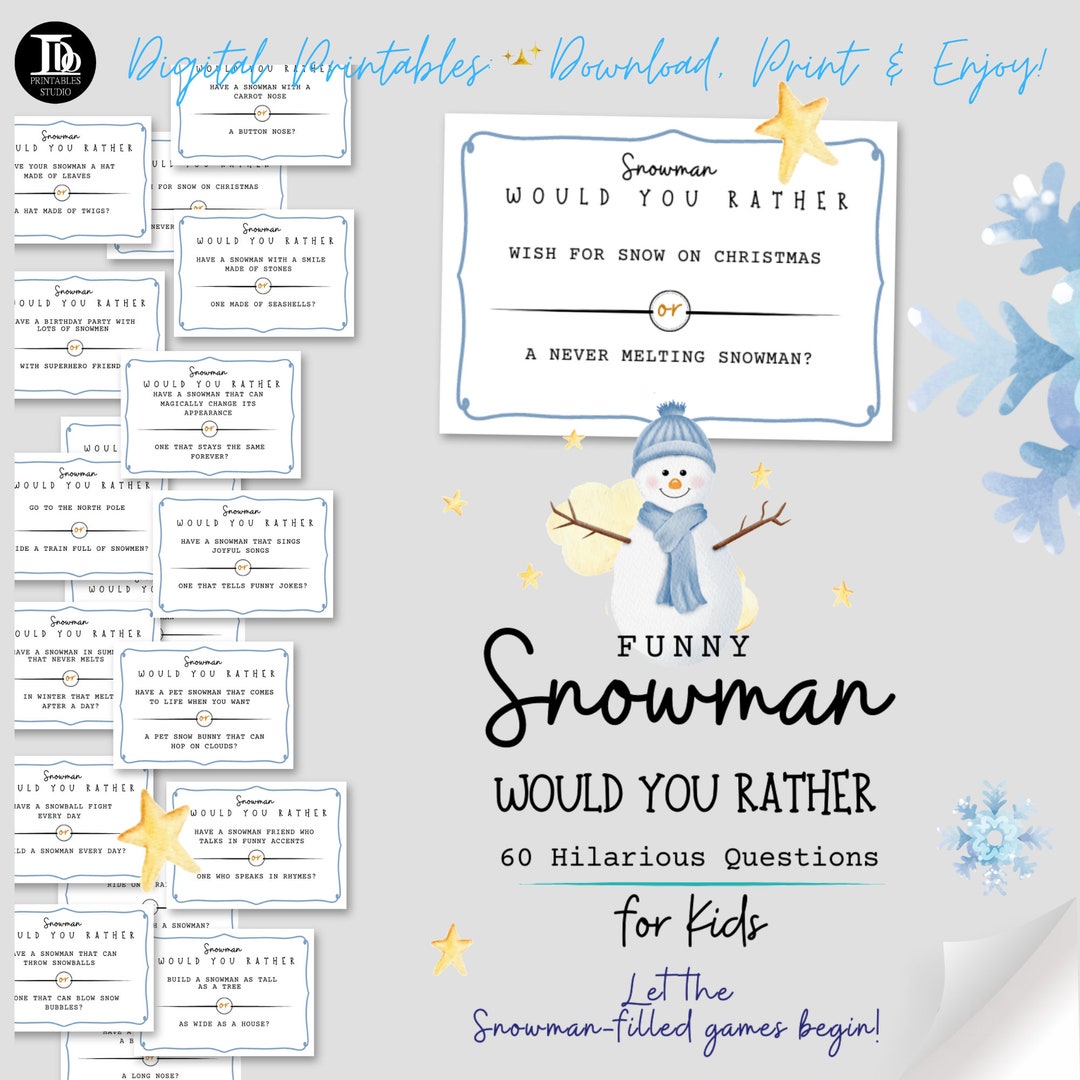 Snowman Would You Rather Question Cards for Kids Xmas Etsy