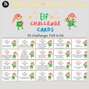 Carte Sfida Elfi per bambini / Sfide natalizie per bambini / Giochi di elfi festivi / Sfide con bella lista / Divertenti Bordom Busters stampabili!