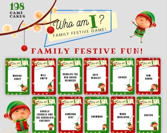 Who Am I Christmas Party Game | Festive Themed Family Games | Printable 198 Christmas Dinner Table Game Cards | Secret Santa Holiday Games!