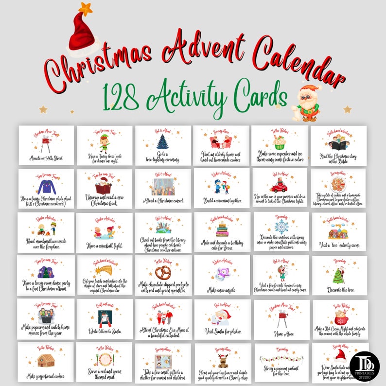 Christmas Advent Calendar Activity Cards Family Activities Etsy