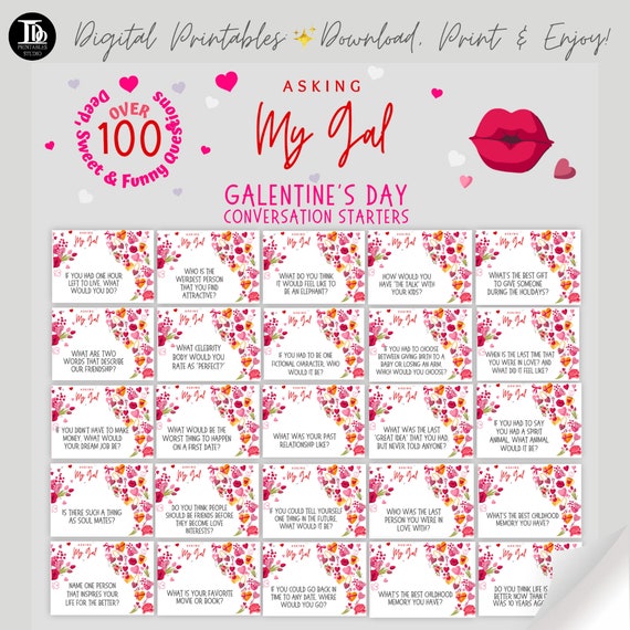 Galentine's Day Conversation Starter Question Cards | Pink Ladies Party | Icebreakers | Deep Questions | Funny Convo | Fun Dinner Parties!