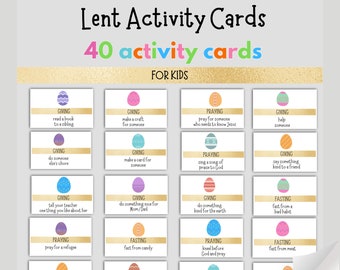 Printable 40 Lent Activity Cards / Lenten Activity for children / Easter Countdown / Easter for kids/ Family Lent Activity/ Freebie Included