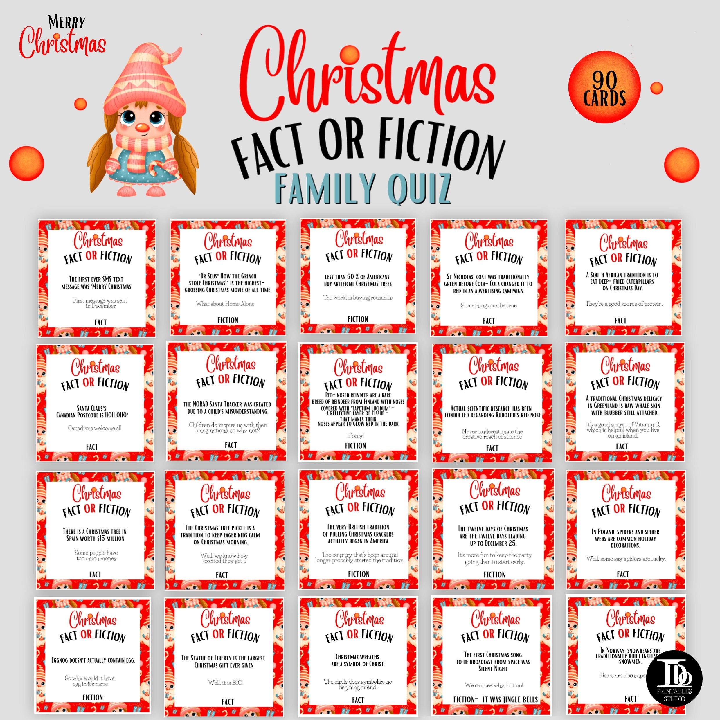 Christmas Fact Or Fiction Quiz True Or False Trivia 90 Etsy UK