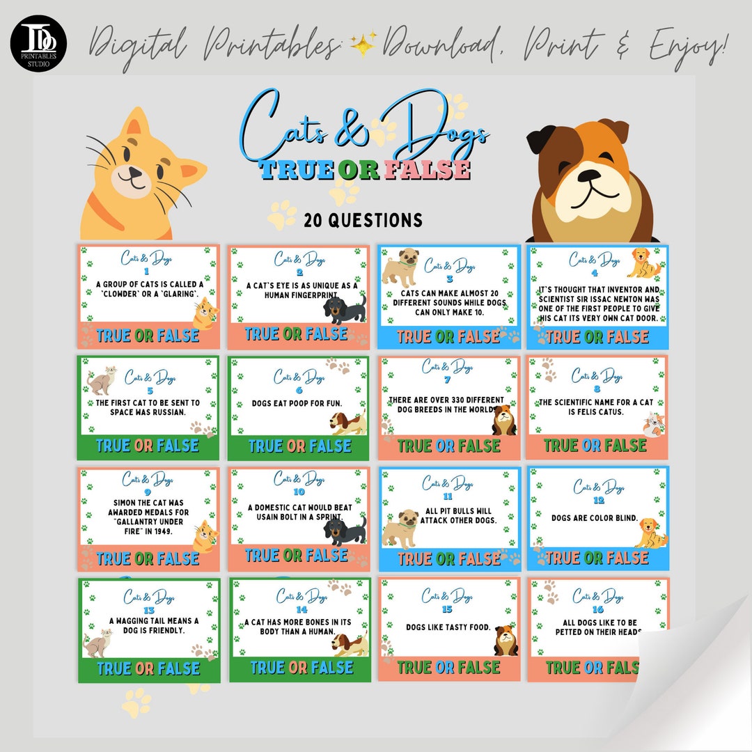 Pet Quiz / Cats and Dogs Quiz / True or False Quiz/ Family Friendly