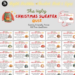 100 carte quiz sul brutto maglione di Natale / Giochi per feste di Natale / Curiosità sui maglioni di Natale per familiari e amici / Divertente gioco per feste in ufficio