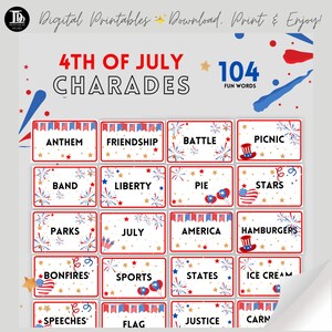 Druckbare 4. Juli Charade Karten / Familien Spiele Nacht / Familienfreundliche Aktivität / Unabhängigkeitstag Spiel / Kinder Aktivität / Spaß Party Spiel!