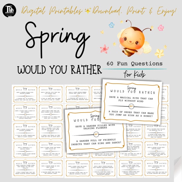 Bee Spring Would You Rather Party Icebreakers | Spring Activity for Kids | Printable Spring Birthday Conversation Starters for Children