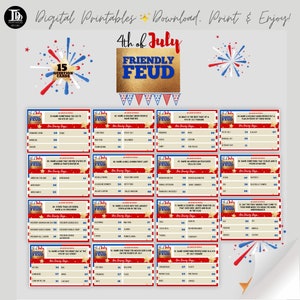 4th of July Friendly Feud Game Cards / American Quiz / Family Trivia Game / Fun Independence Day Party Activity / Fourth of July Game Night