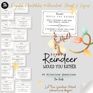 Rentier Weihnachten Würden Sie eher Fragekarten Weihnachtskarten Eisbrecher für Kinder Langeweile Busters für Kinderparty druckbare Aktivität