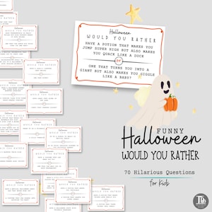 Halloween você prefere cartões de festa para crianças | Cartões divertidos de perguntas da mesa de comensal | Atividade infantil de Halloween para impressão