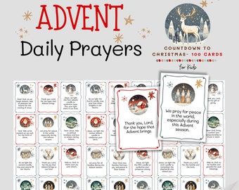 100 Advent Daily Prayer Cards for Kids | Printable Christmas Countdown Advent Activity for Children | Advent Surprises Holiday Calendar Fun!