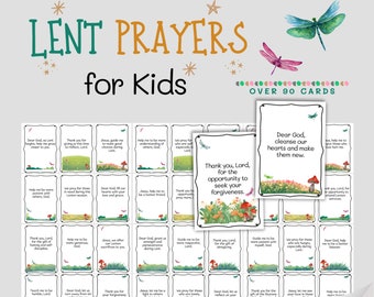 Lent prayer cards for kids | Season of Lent Learning and Thankful Prayers | Children's Lent Prayers Countdown to Easter | Over 90 cards