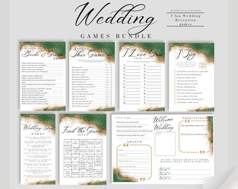 Wedding Games Bundle | Wedding Table Activity | Golden Green Wedding Reception Games | Icebreaker Wedding Games | Printable Wedding Day Fun!
