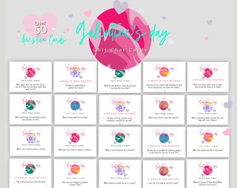 Galentine's Day Chit Chat Cards | Conversation Starter Cards | Gal time on Valentines Day | Would You Rather | Girls Party Printable Fun!