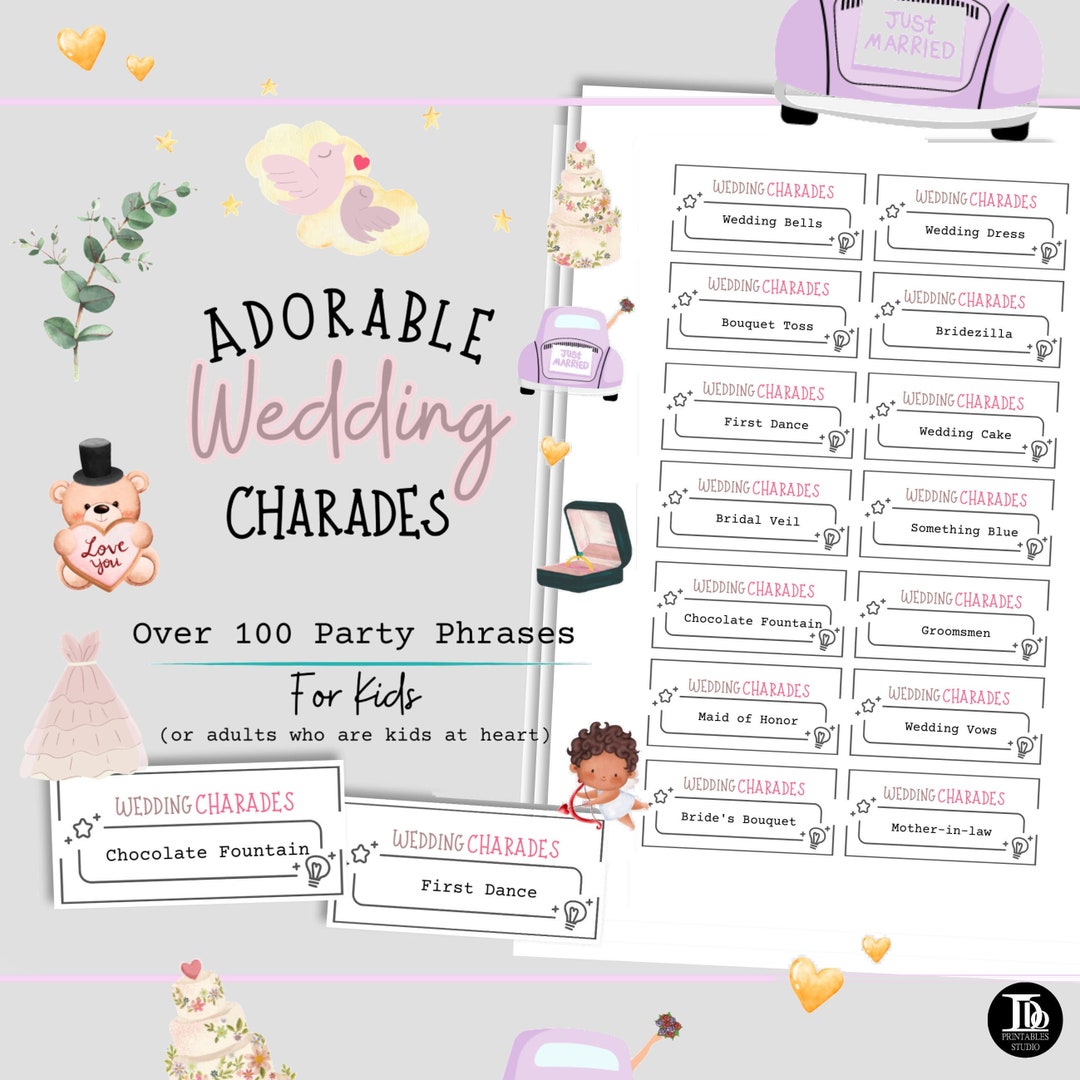 100 Wedding Charades for Kids | Printable Wedding Table Games ...