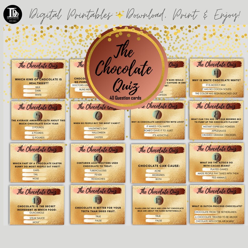Chocolate Quiz / Questions and Answers Cards / Trivia Night / Chocolate