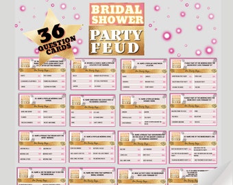 Bridal Shower Friendly Feud Game / Group Game Cards / Pink and Gold colour theme Bridal Shower/ Quiz Night/ Family Fun Printable Game!